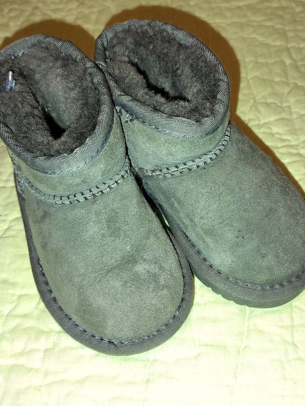 UGG Kids Charcoal Gray Suede Shearling Booties